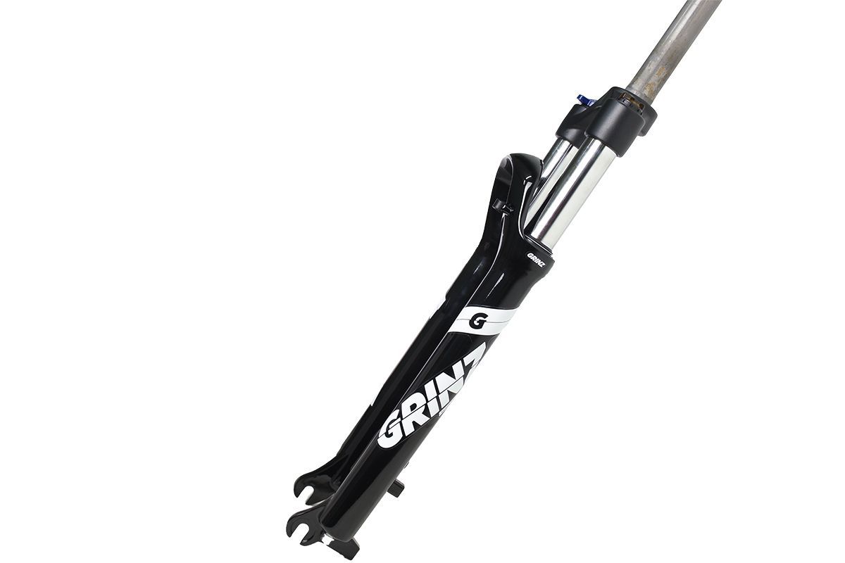 Вилка GRINZ ES 456 HLO 29"*1.1\8" ход 100мм, локаут гидравлический, предварительное сжатие, алюминиевая,безрезьбовая, черная-белая